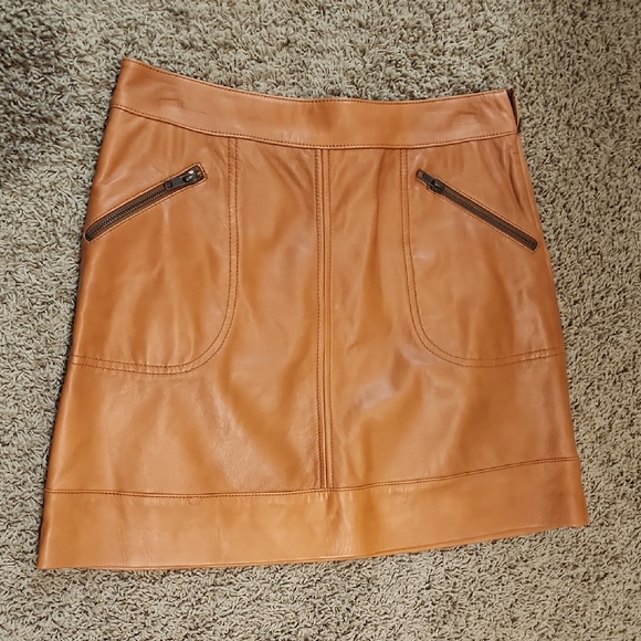 Halogen Tan Leather Mini Skirt with Zipper Accents - Picture 1 of 10